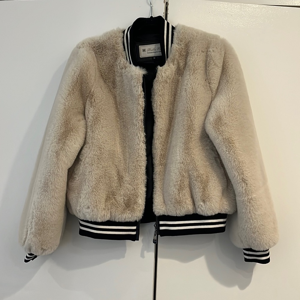 Faux fur varsity trimmed jacket
